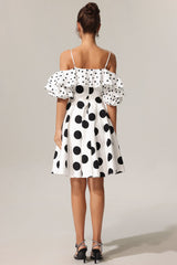 Alexis White Polka Dot Off-Shoulder Mini Dress