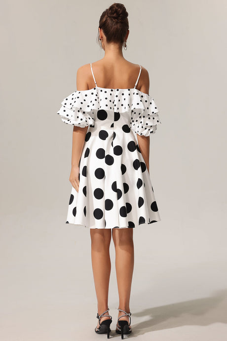 Alexis White Polka Dot Off-Shoulder Mini Dress