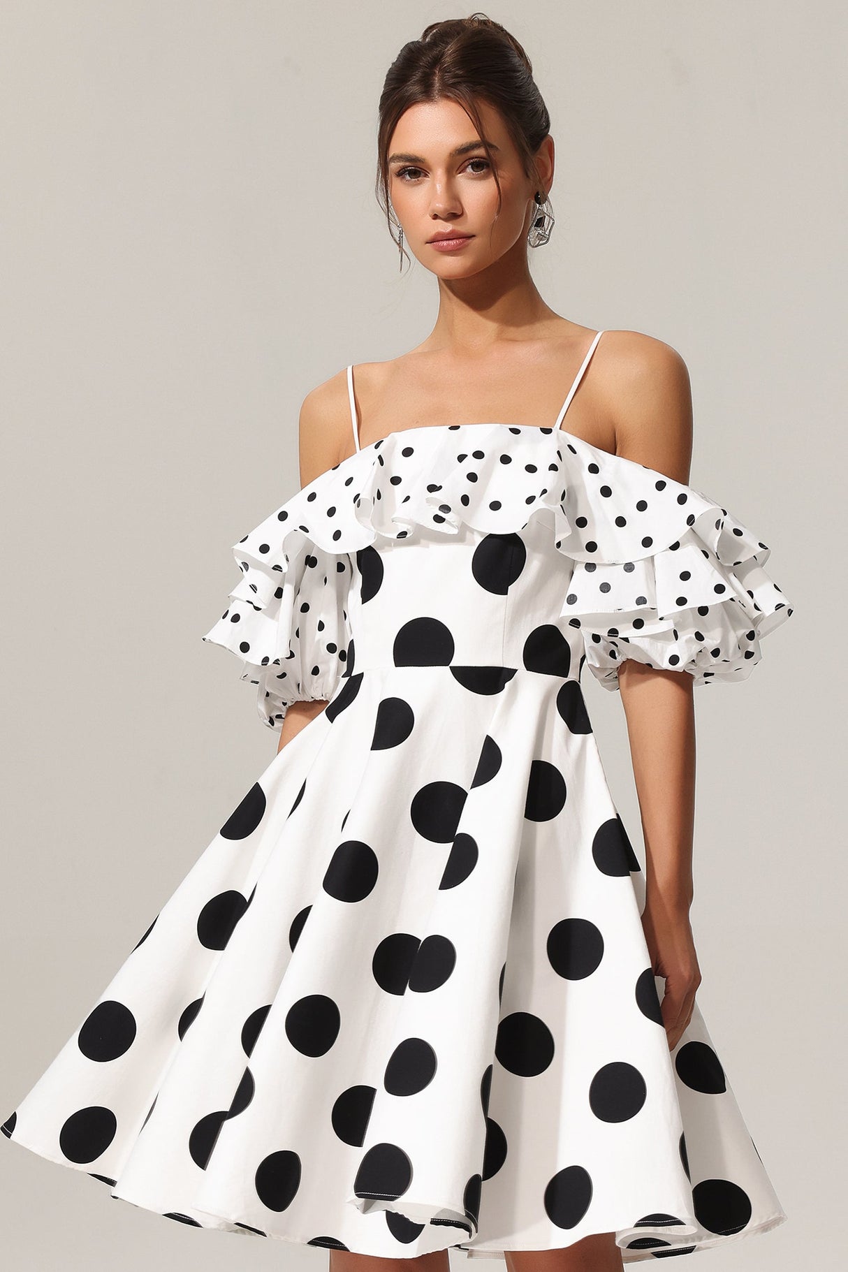 Alexis White Polka Dot Off-Shoulder Flounce Mini Dress