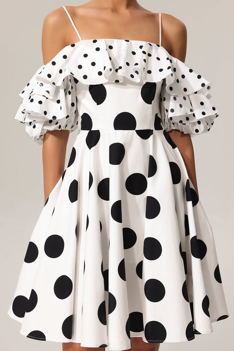 Alexis White Polka Dot Flounce Mini Dress