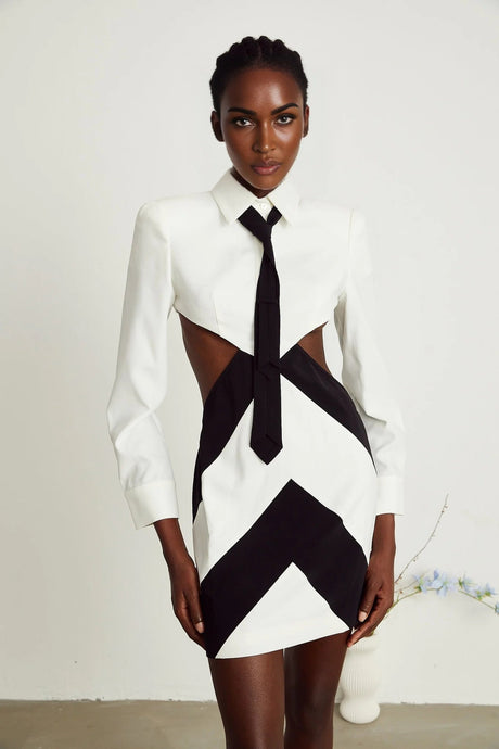 Alexis Mini Dress Cut - out White & Black
