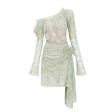 Alexis Sage Green SemiSheer Floral Lace Mini Dress