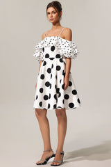 Alexis White Polka Dot Off-Shoulder Mini Dress