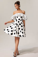Alexis White Polka Dot Off-Shoulder Flounce Mini Dress