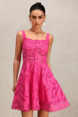 Alfreda Pink Lace Halter Mini Dress