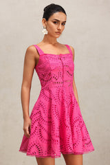 Alfreda Pink Lace Halter Mini Dress