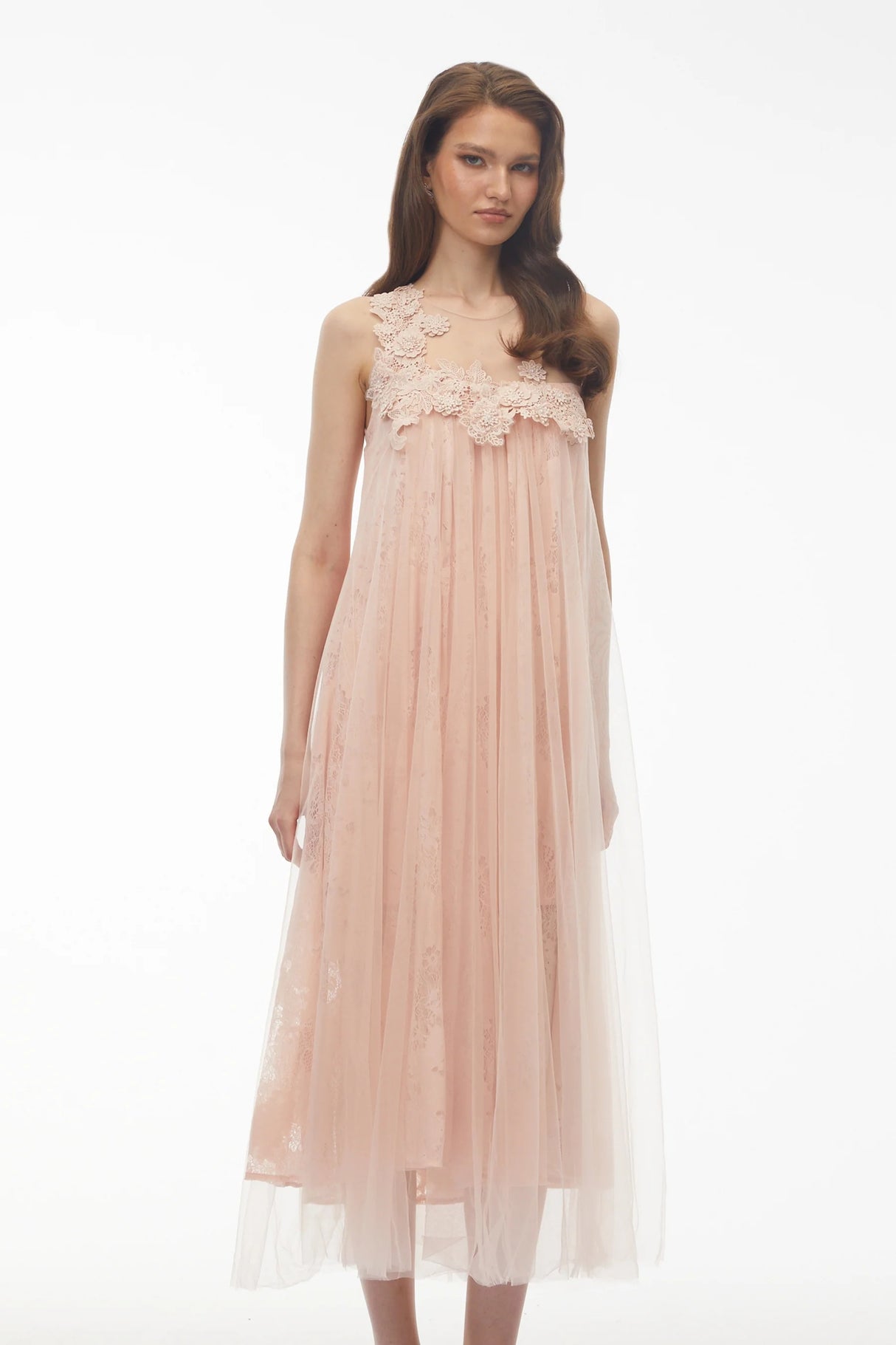 Alice Blush Pink Floral Embroidered Midi Dress