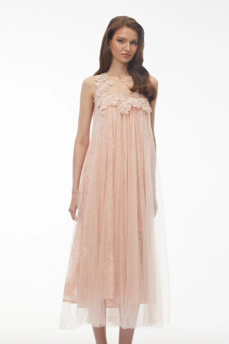 Alice Blush Pink Floral Embroidered Midi Dress
