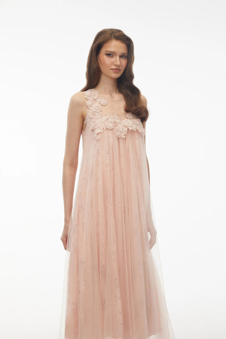 Alice Blush Pink Floral Embroidered Midi Dress