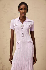 Alice Midi Dress Light Purple Crystal Embellishment Godet Flap Pockets