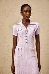 Alice Midi Dress Light Purple Crystal Embellishment Godet Flap Pockets