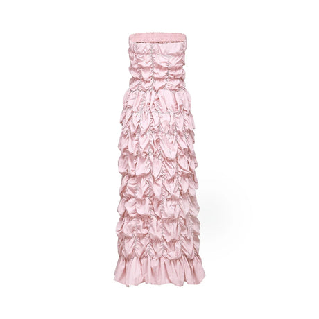 Alice Midi Dress - Off the Shoulder Style - Pleated Design - Flounce Hem - Puff Sleeves