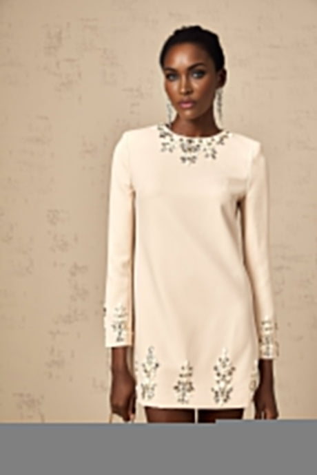 Alice Mini Dress – Round Neck – Long Sleeves – Crystal Embellishment