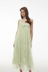 Alice Mint green Floral Embroidered Midi Dress