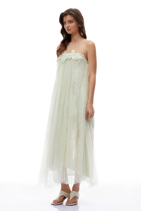 Alice Mint green Floral Embroidered Midi Dress