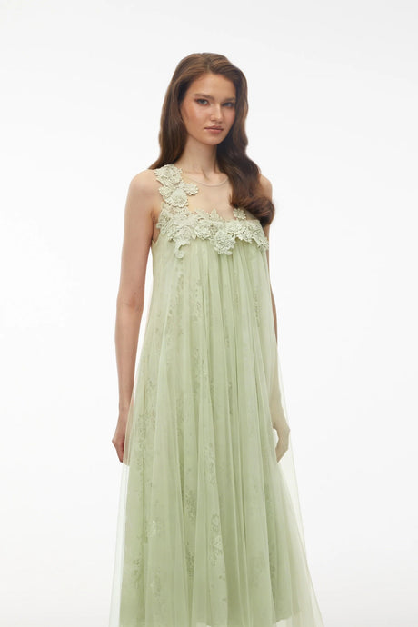 Alice Mint green Floral Embroidered Midi Dress