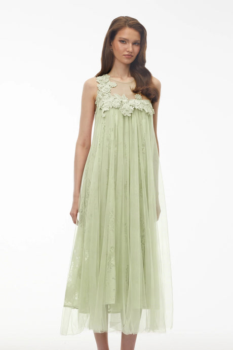 Alice Mint green Floral Embroidered Midi Dress