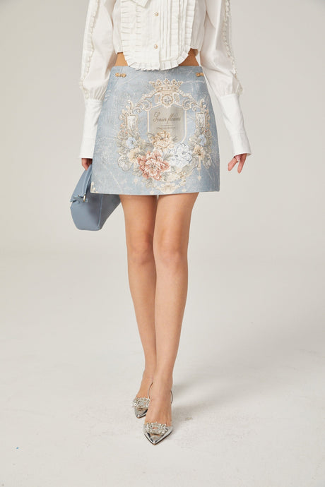 Aliénor blue embroidered mini skirt