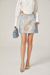 Aliénor blue embroidered mini skirt