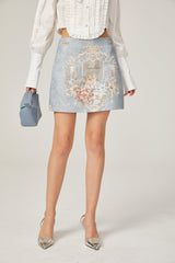 Aliénor blue embroidered mini skirt