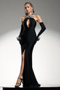 Alina Black Halterneck Keyhole High Slit Floral Detail Dress