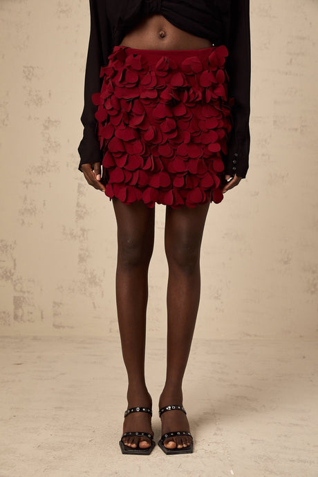 Alina Skirt - 3D Petal Motif - Floral Embellishments - A - Line Silhouette - Rear Zipper - Cocktail & Party Wear