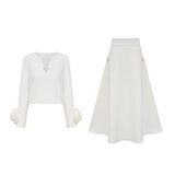 Alina Top & Skirt Set - Elegant 3D Petal Detailing - Flattering Flared Silhouette - Chic Midi Length - Stylish Rear Zip Fastening