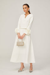 Alina Top & Skirt Set - Elegant 3D Petal Detailing - Flattering Flared Silhouette - Chic Midi Length - Stylish Rear Zip Fastening