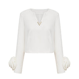 Alina Top & Skirt Set - Elegant 3D Petal Detailing - Flattering Flared Silhouette - Chic Midi Length - Stylish Rear Zip Fastening