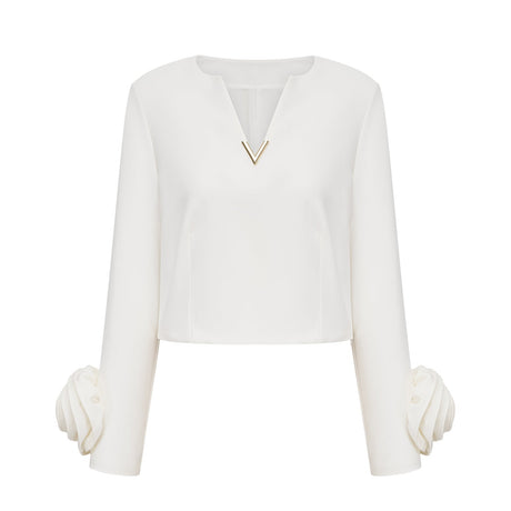 Alina Top & Skirt Set - Elegant 3D Petal Detailing - Flattering Flared Silhouette - Chic Midi Length - Stylish Rear Zip Fastening