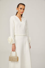Alina Top & Skirt Set - Elegant 3D Petal Detailing - Flattering Flared Silhouette - Chic Midi Length - Stylish Rear Zip Fastening