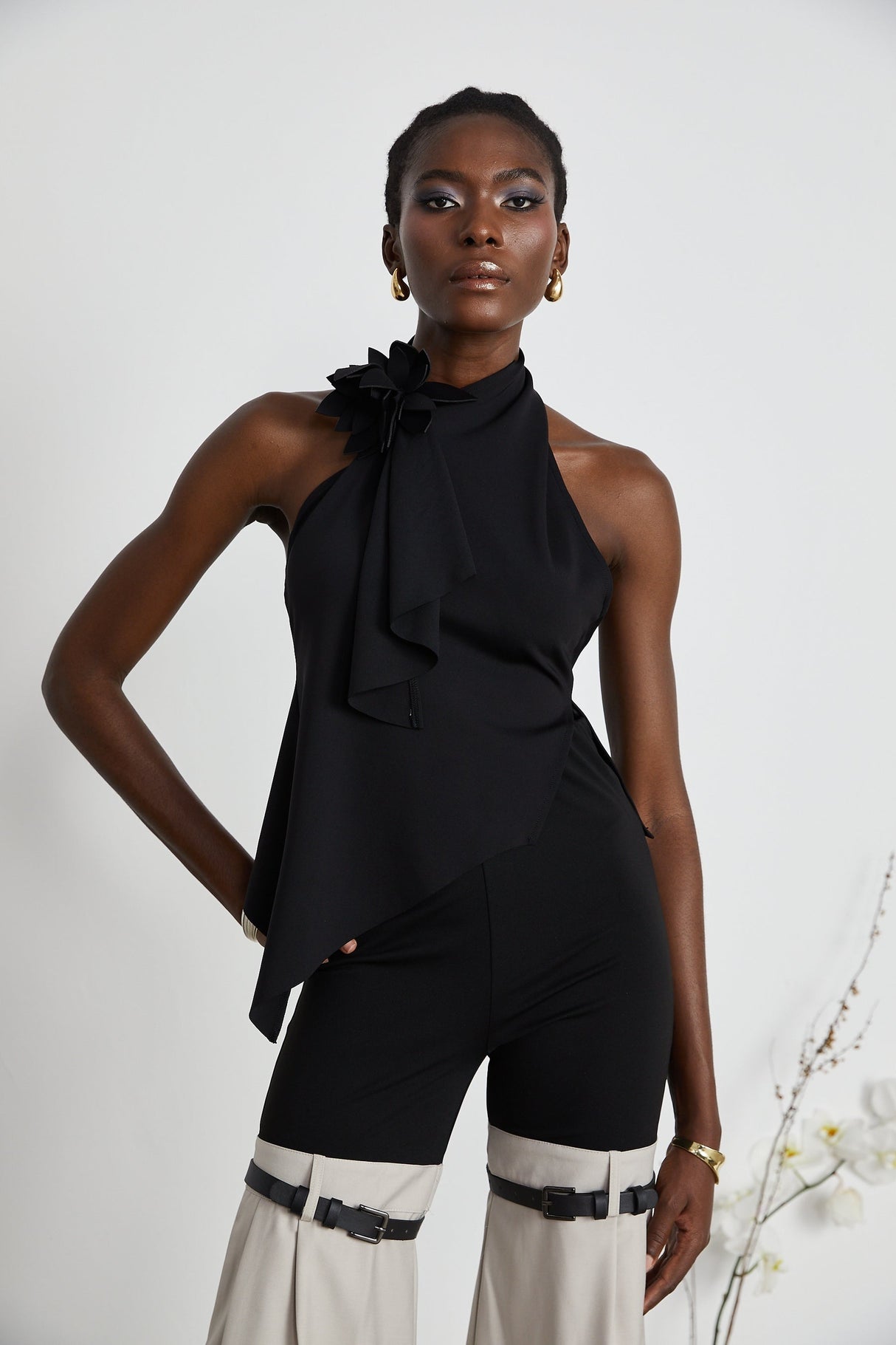 Aline floralappliqué backless asymmetric top