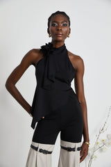 Aline floralappliqué backless asymmetric top