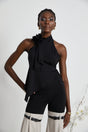 Aline floralappliqué backless asymmetric top