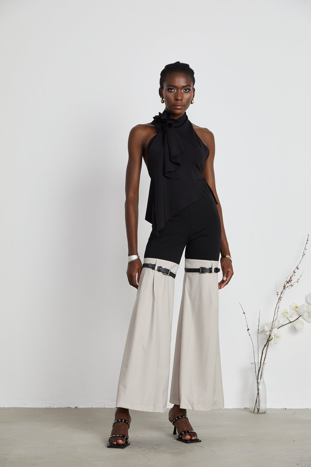 Aline floralappliqué backless asymmetric top