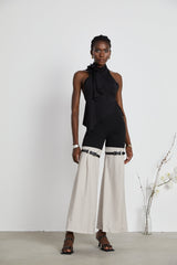 Aline floralappliqué backless asymmetric top