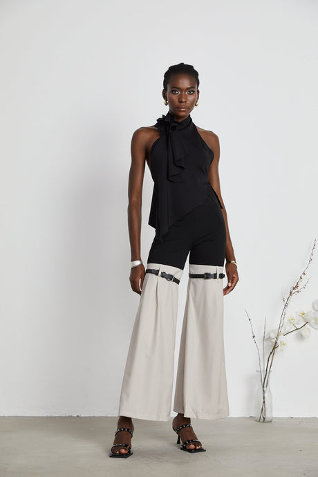 Aline floralappliqué backless asymmetric top