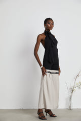 Aline floralappliqué backless asymmetric top