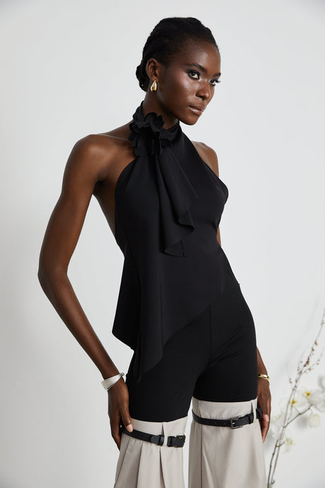 Aline floralappliqué backless asymmetric top