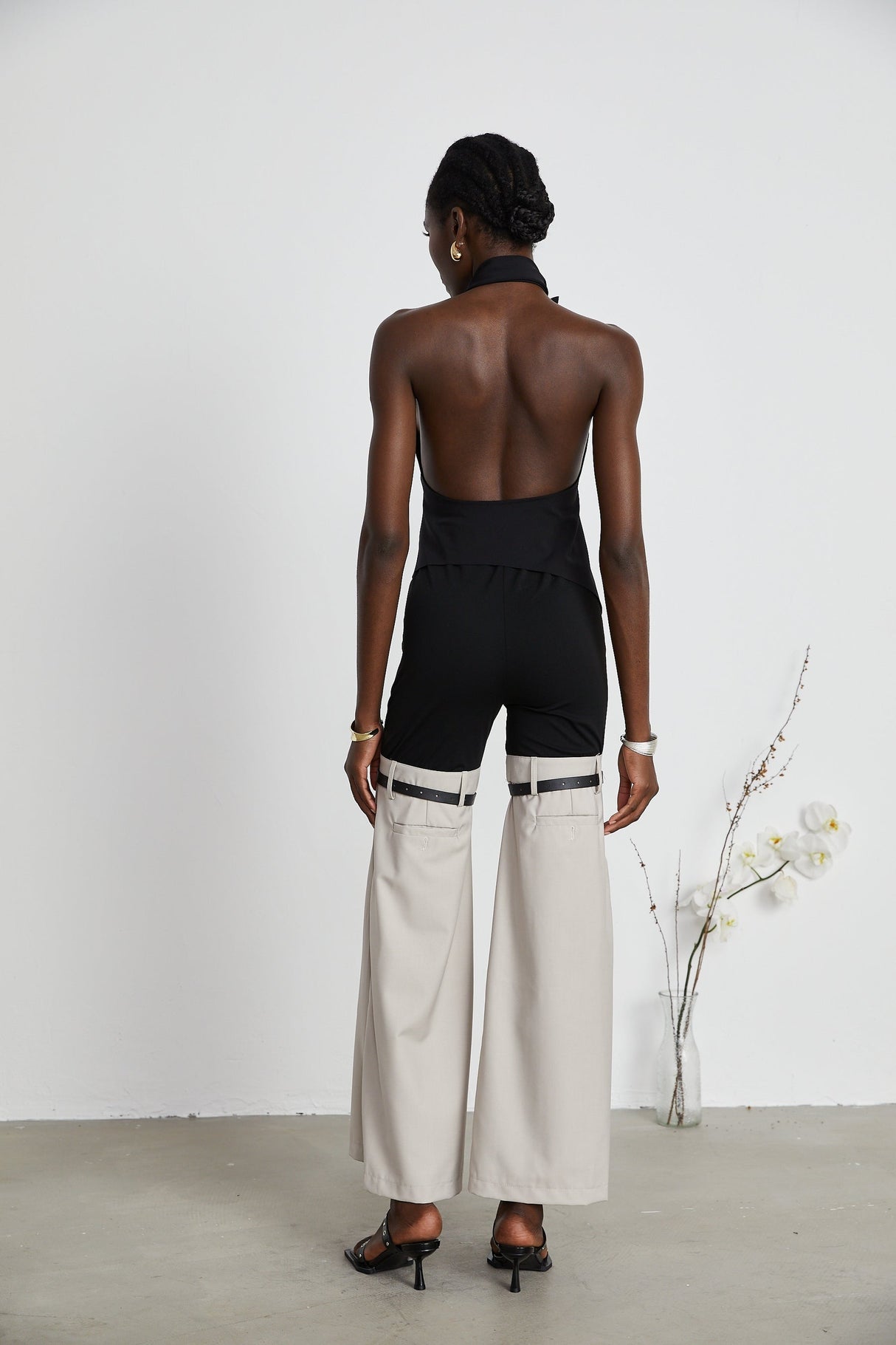 Aline floralappliqué backless asymmetric top