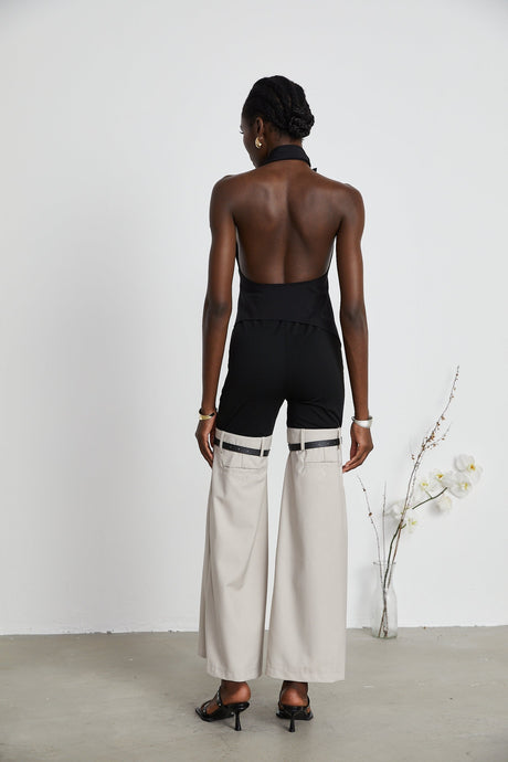 Aline floralappliqué backless asymmetric top
