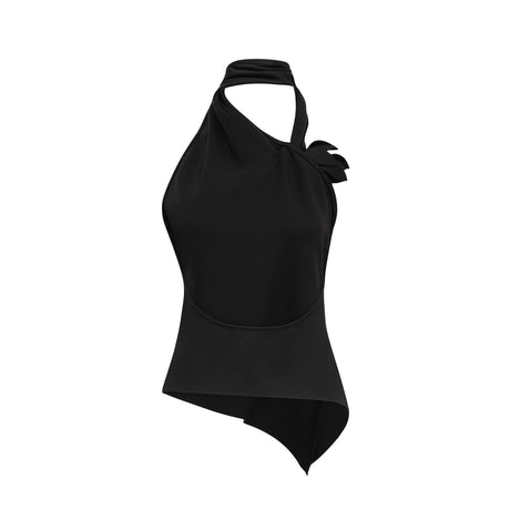 Aline floralappliqué backless asymmetric top