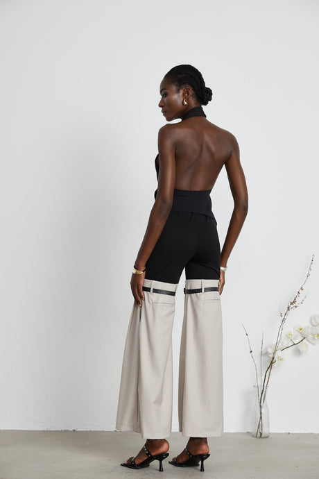 Aline floralappliqué backless asymmetric top