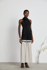 Aline floralappliqué backless asymmetric top