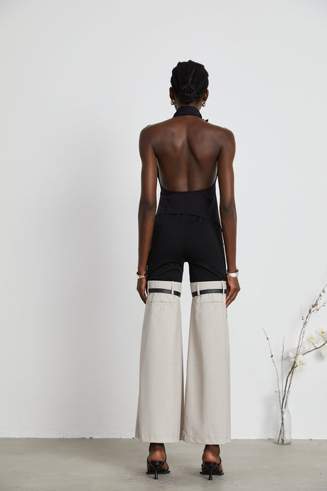 Aline floralappliqué backless asymmetric top