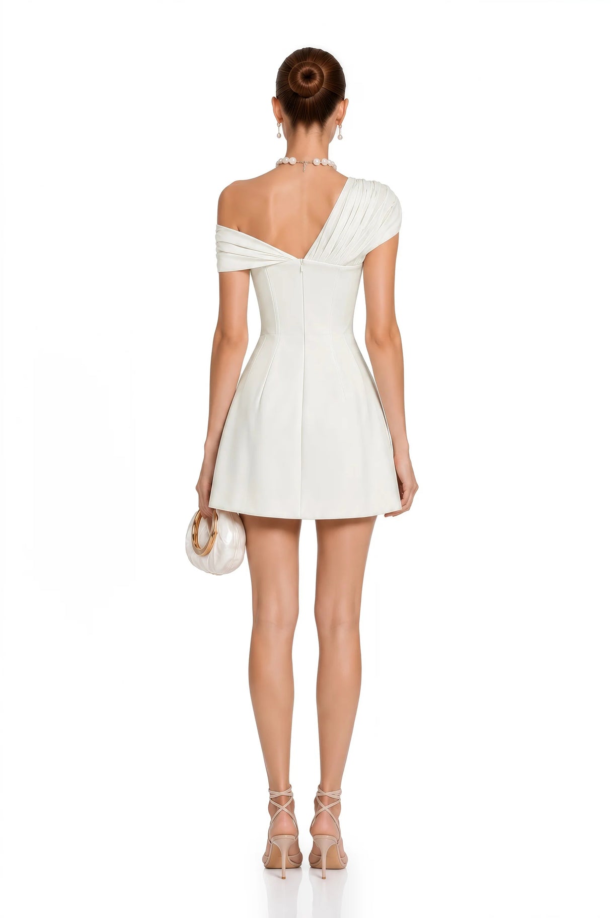 Alistair Cream White Plunge Neck Ruched Mini Dress