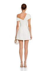 Alistair Cream White Plunge Neck Ruched Mini Dress