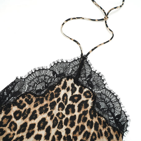 Alizée Brown Lace Panel Leopard Print Maxi Dress