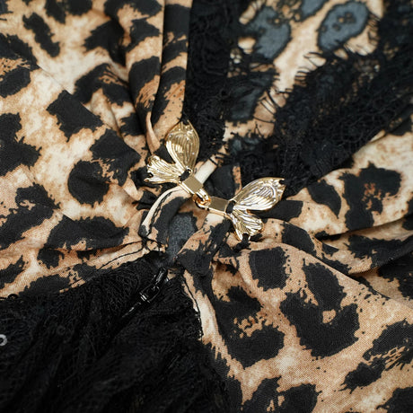 Alizée Brown Lace Panel Leopard Print Maxi Dress