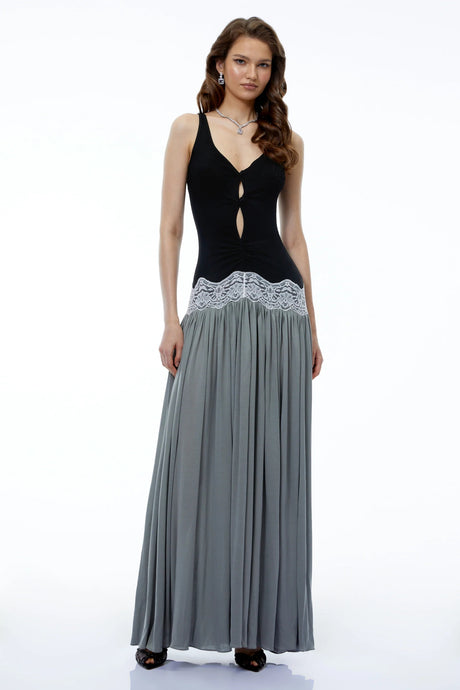 Allegra Black Color Block Sweetheart Maxi Dress